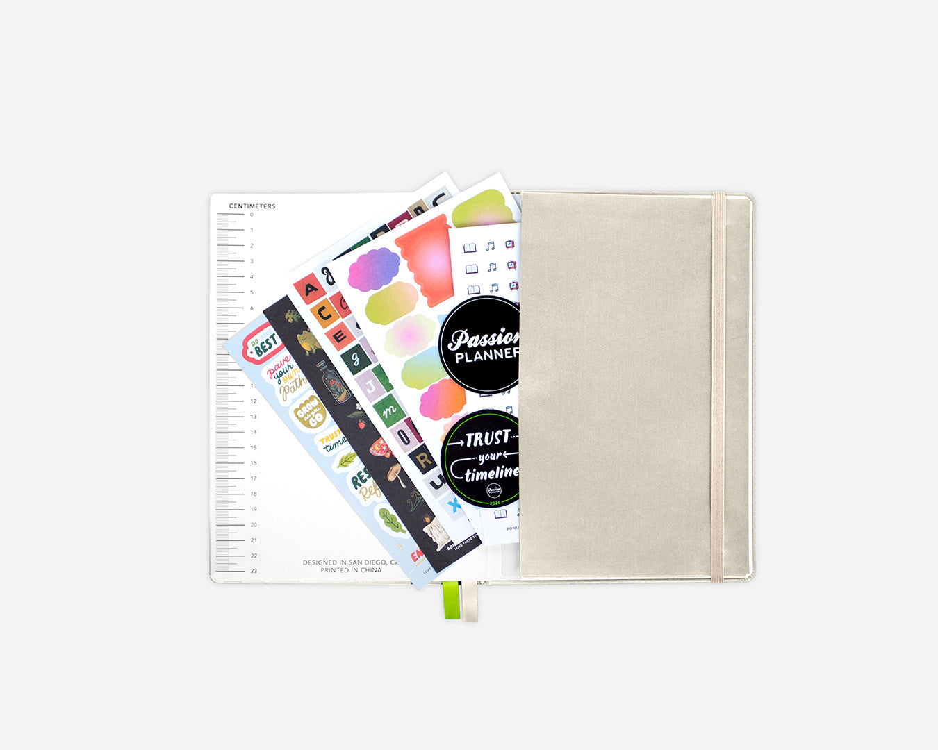 Planner back pocket with free stickers on a white background