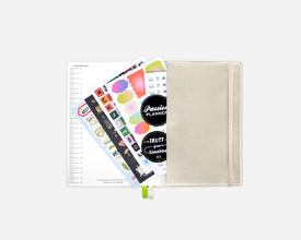 Planner back pocket with free stickers on a white background