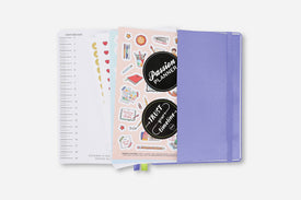 Periwinkle Passion Planner back pocket and free stickers 