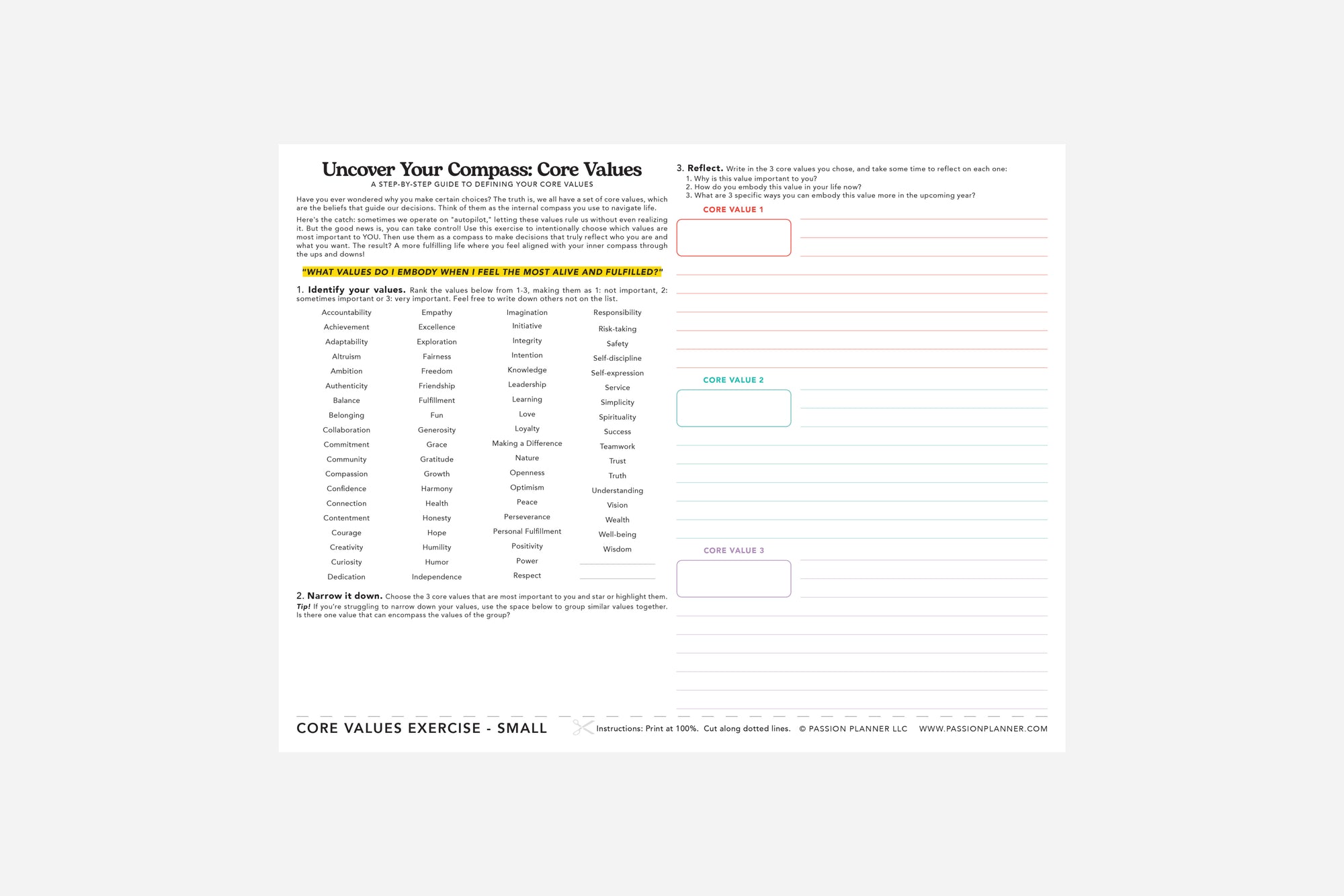 core values worksheet