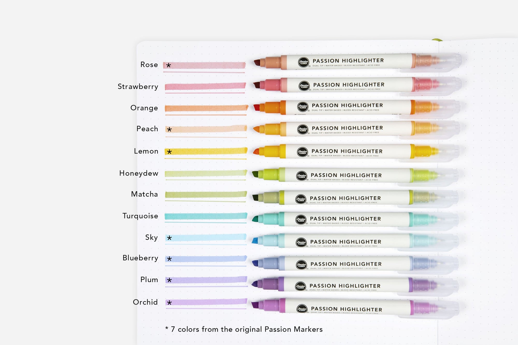Color swatch of the 12 Essential Colors Passion Highlighters