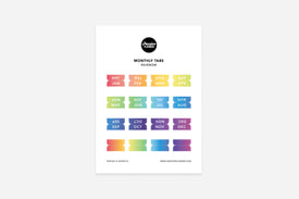A sheet of rainbow colored monthly tabs labeled with different months of the year, designed to be used in a planner.